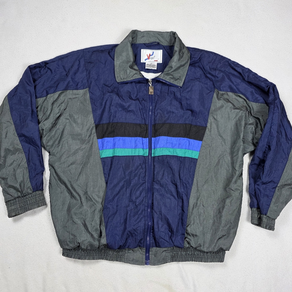 Vintage Vizor Windbreaker Jacket Men's Large Blue Colorblocking Full Zip 1990's